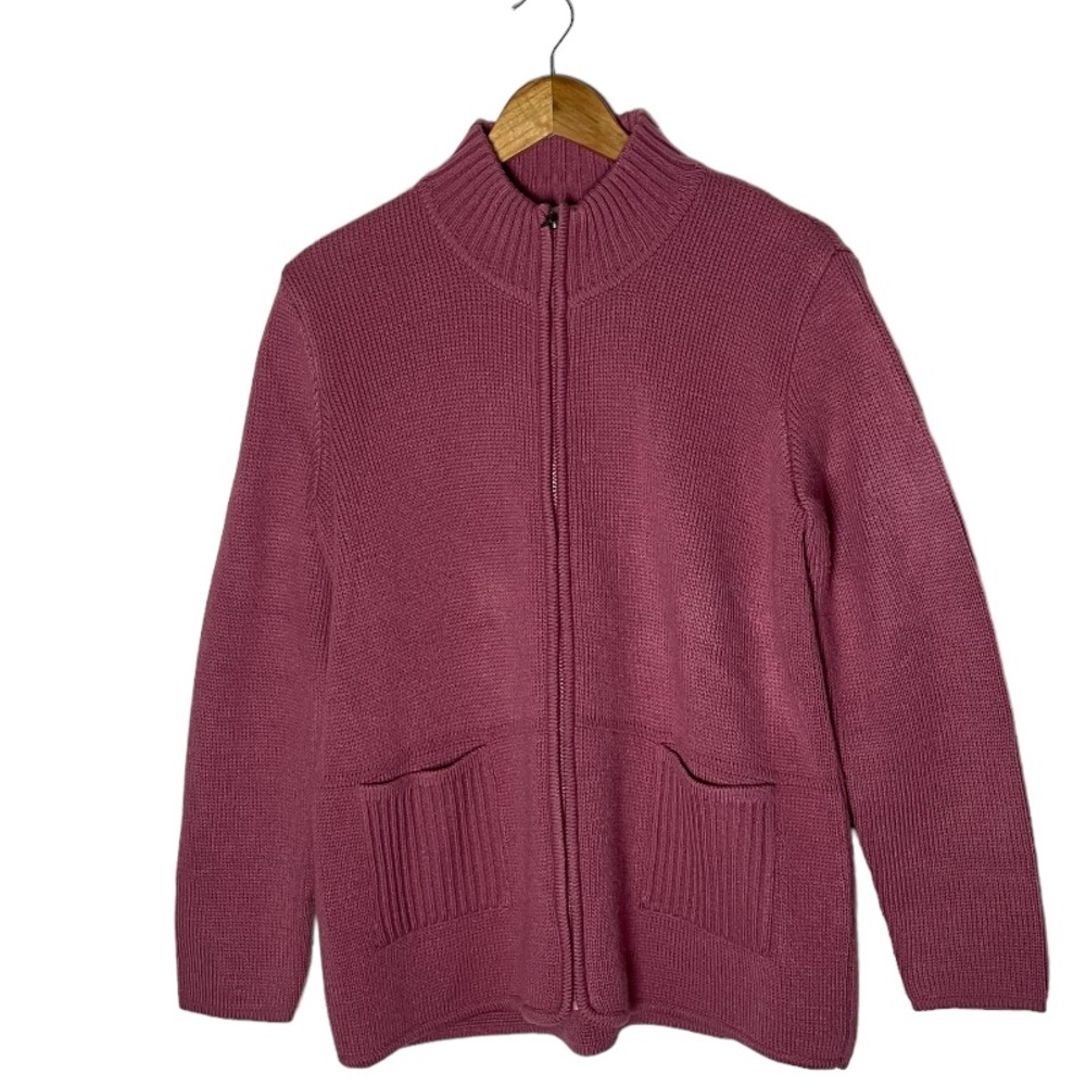 Norm Thompson Escape The Ordinary Knit Sweater With Zipper/Pockets Size L Pink
